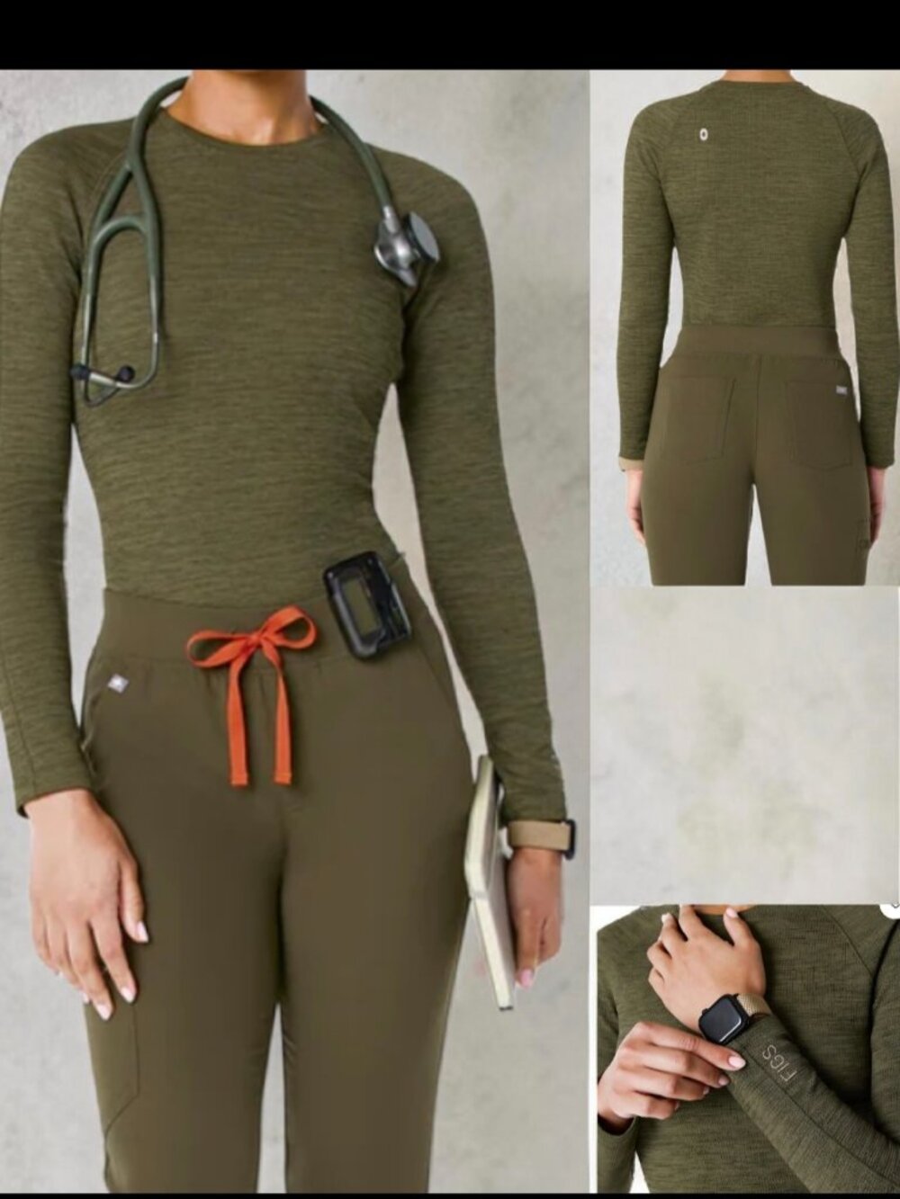 NWOT FIGS (MED) Women's Waffle Olive Green Long Sleeve Underscrub